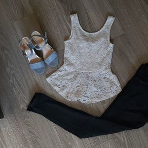 Peplum style white lace top